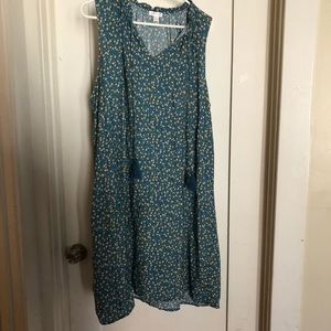 🌼 Teal blue shift dress w/ white & yellow flowers